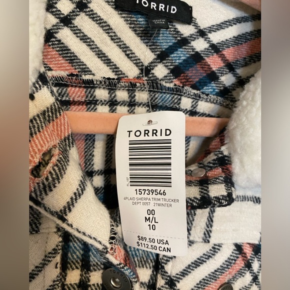 Torrid size 00x 10 M/L Trucker Jacket - Sherpa Trim Plaid - Picture 7 of 8